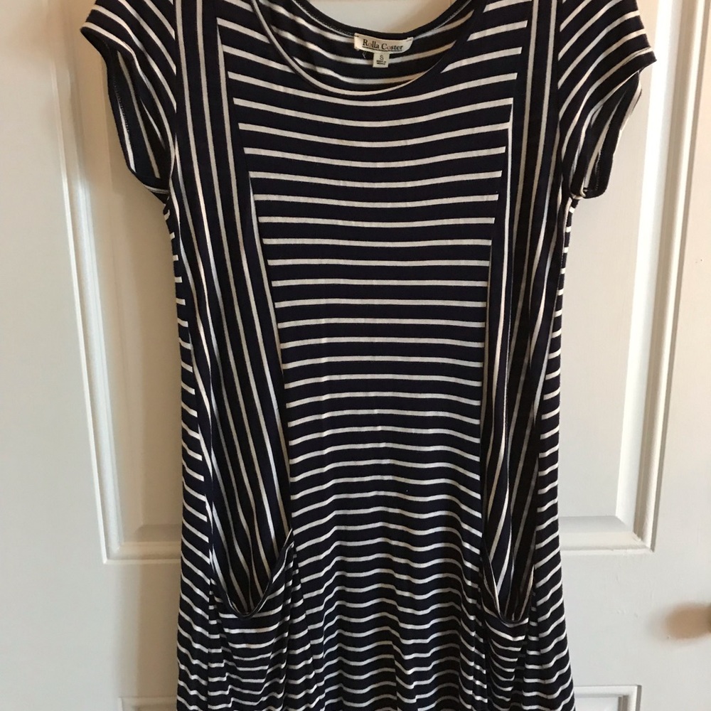 Navy and White Striped Swing Dress